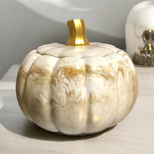 Large White & Gold Pumpkin Candle