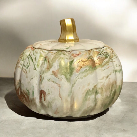 Large Green & Rose Gold Pumpkin Candle