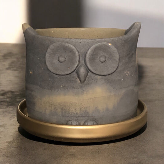 Small Gray Swirl Owl Planter