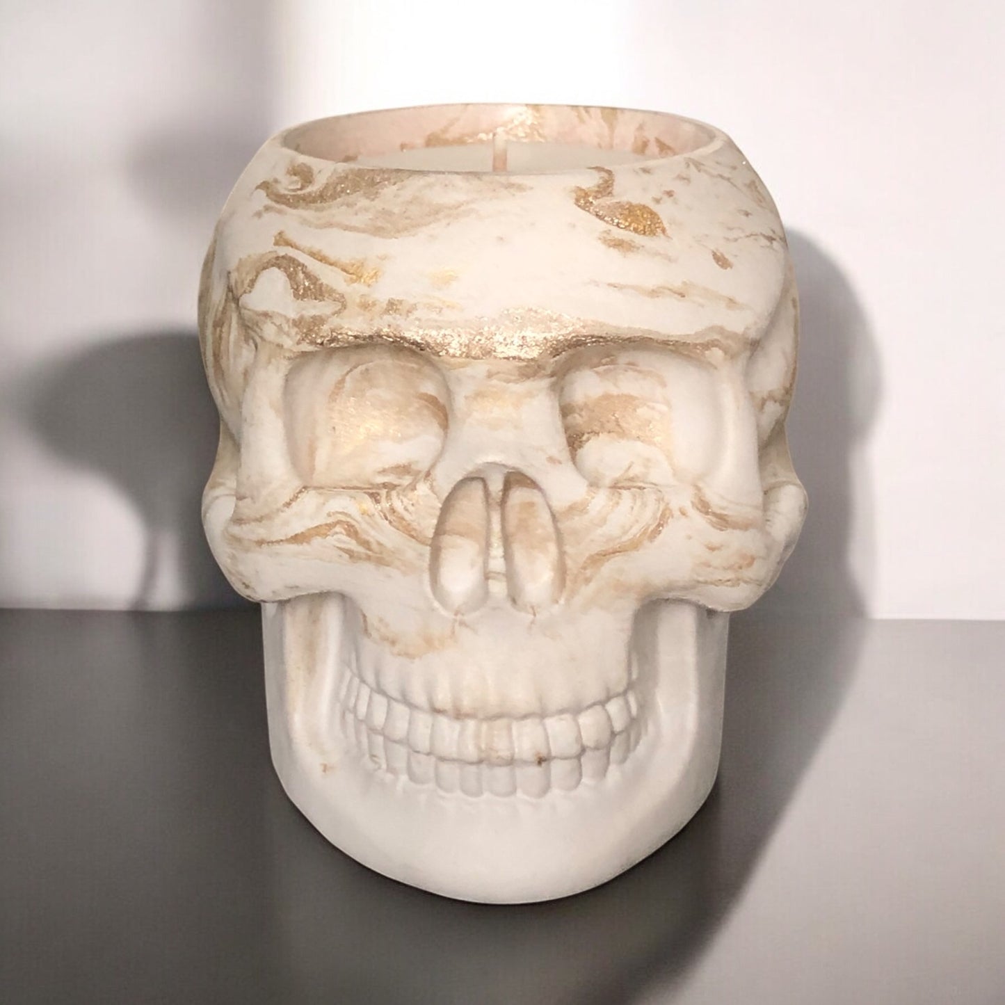 White Concrete Skull Candle