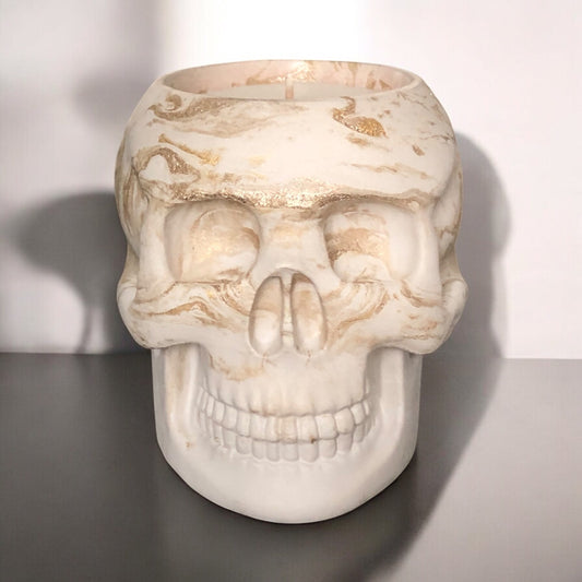 White Concrete Skull Candle