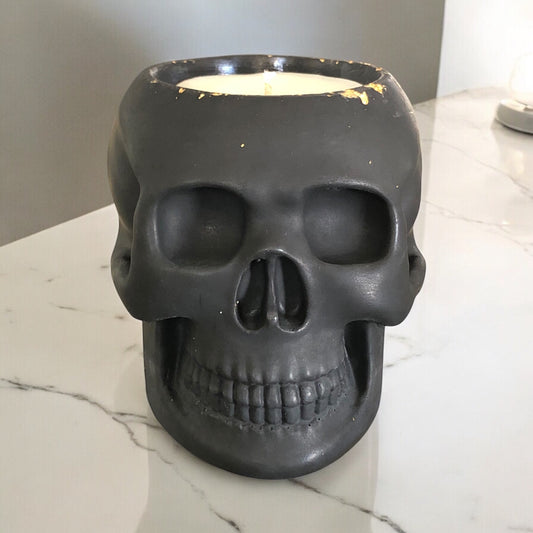 Black Concrete Skull Candle