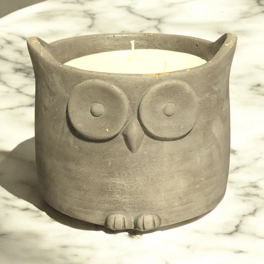 Large Gray Owl Concrete Candle