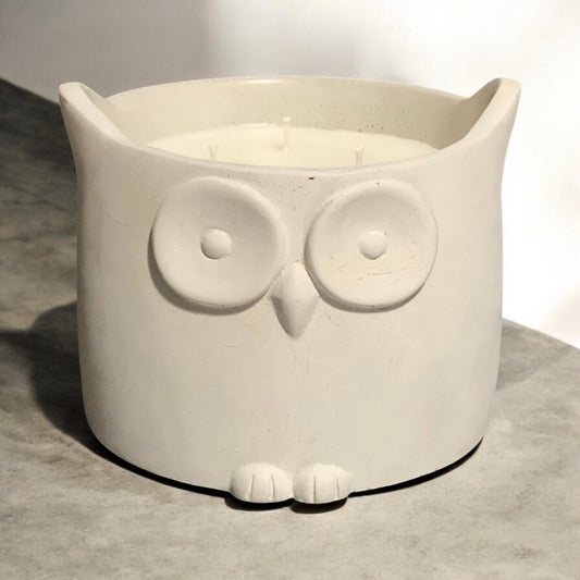 Large White Owl Concrete Candle