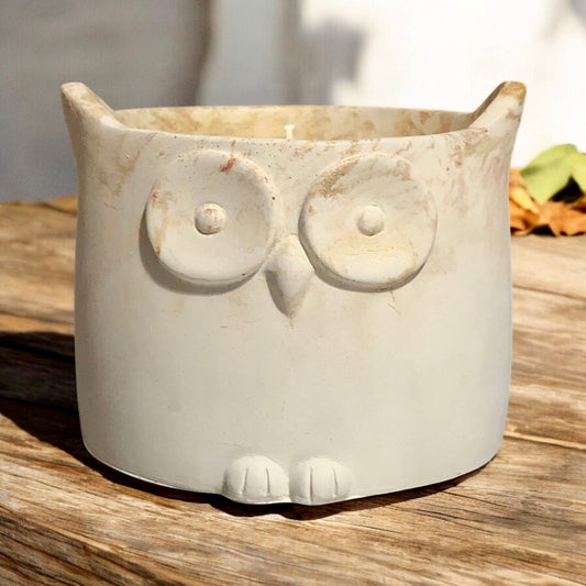 Large White Swirl Owl Concrete Candle