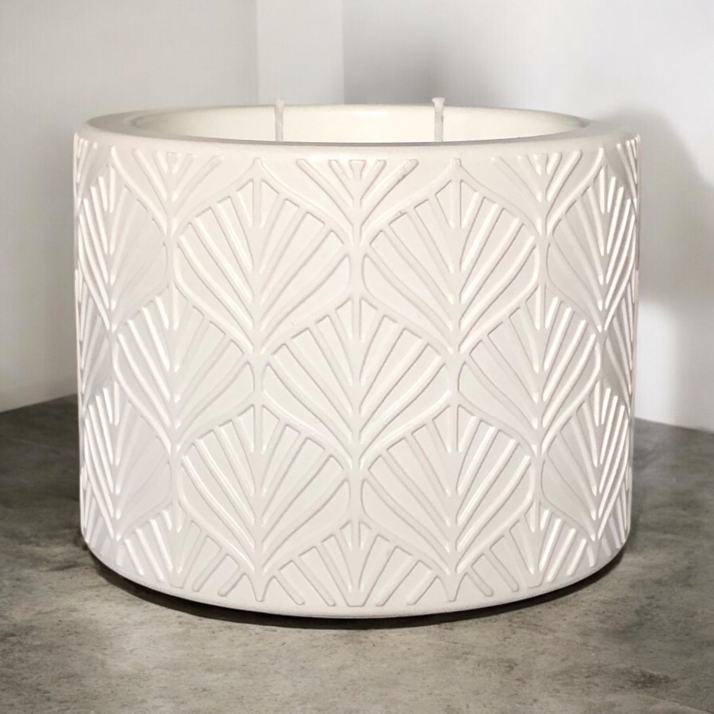 White Leaf Concrete Candle