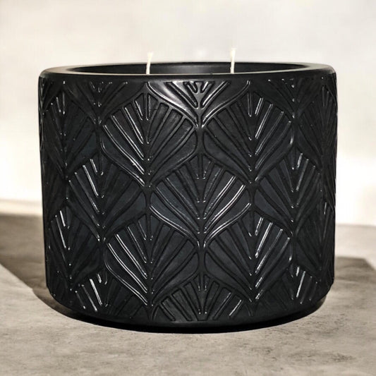 Black Leaf Concrete Candle