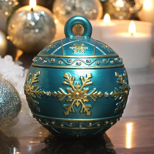 Teal Snowflake Ornament Candle
