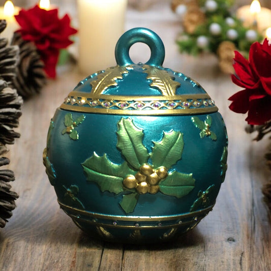 Teal Holly Ornament Candle
